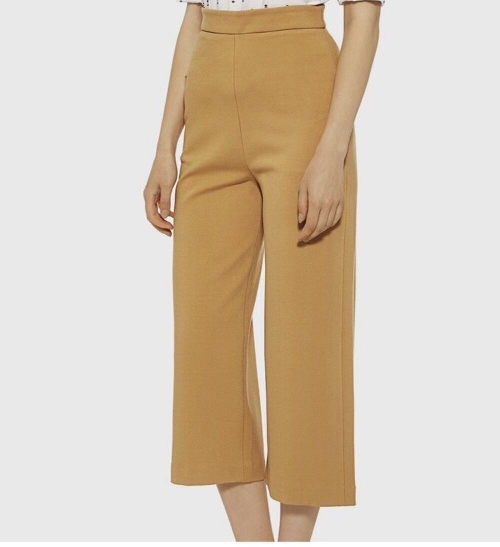 Tibi Wide Leg High Waist Crop Pants Women's Sz 2 Mustard Yellow Ponti